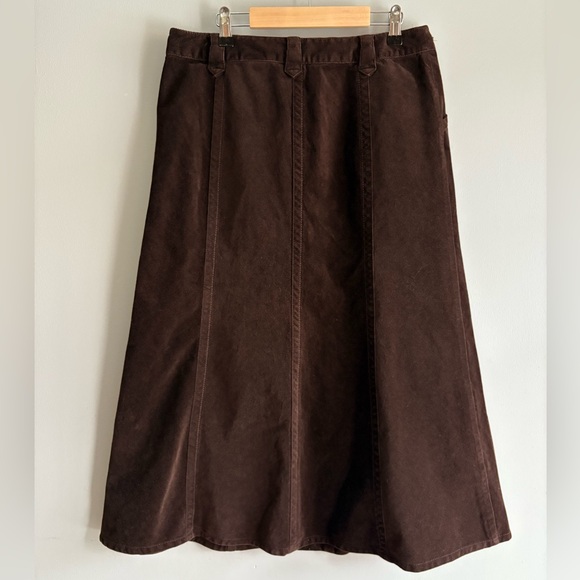 90s Eddie Bauer Dark Brown Corduroy A-Line Skirt - Picture 2 of 5
